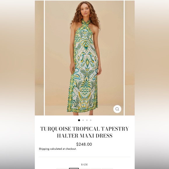 Farm Rio: TURQUOISE TROPICAL TAPESTRY HALTER MAXI DRESS - Picture 13 of 13